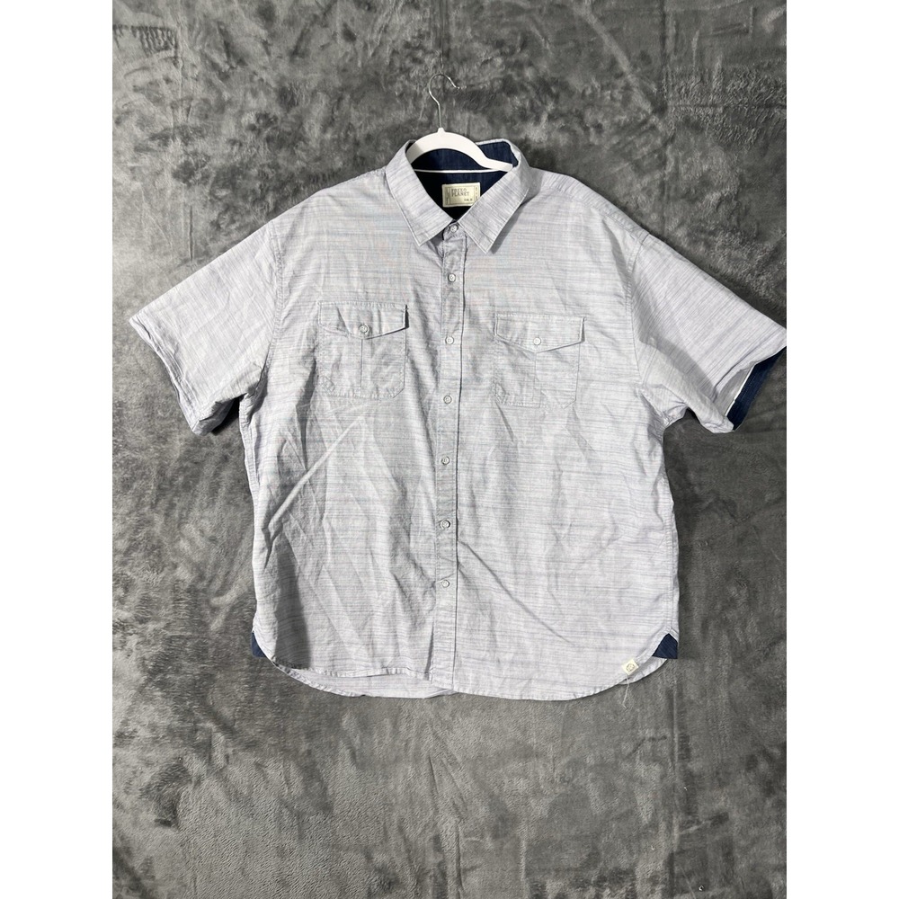 Free Planet Mens 3X Short Sleeve Button Down Shirt Blue Slub Textured Casual